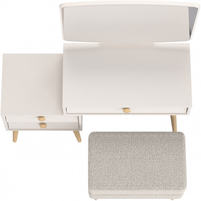 Афина Спальня 4-25901М1к.с. Трюмо + Банкетка 6-5138ТКШсв.серый Тифани, цвет кашемир серый/ткань светло-серая, ШхГхВ 105х38,6х129 + 55х33х46 см, ун. сб