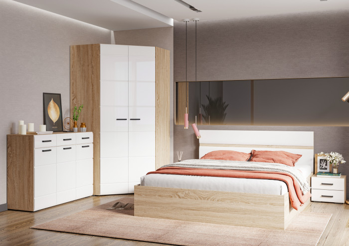 ЛИБЕРТИ ШК 03 Шкаф 3-х створчатый (1200х2100х500) Фасад МДФ БЕЛЫЙ ГЛЯНЕЦ/Корпус ДУБ СОНОМА