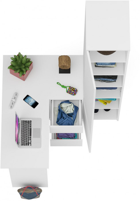 Мори Стол компьютерный МС-16 правый + Пенал МШ400.1, цвет белый, ШхГхВ 164,8х84,9х209,6 см., выдвижные ящики справа, НЕ универсальная сборка