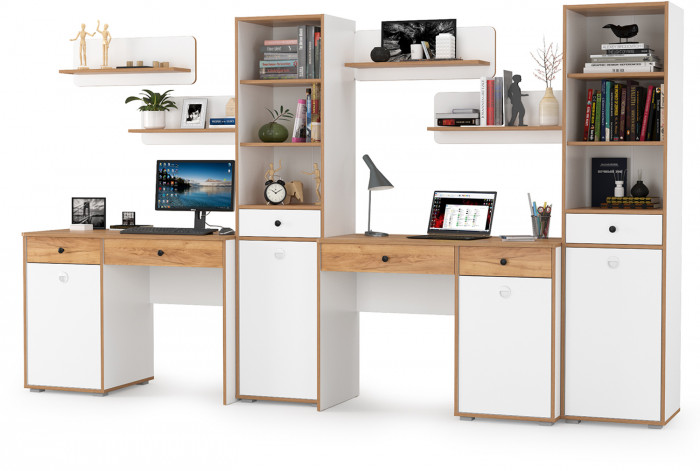 Вуди Компоновка № 16, цвет белый премиум/дуб крафт золотой, ШхГхВ 310х52,7х180,3 см., универсальная сборка