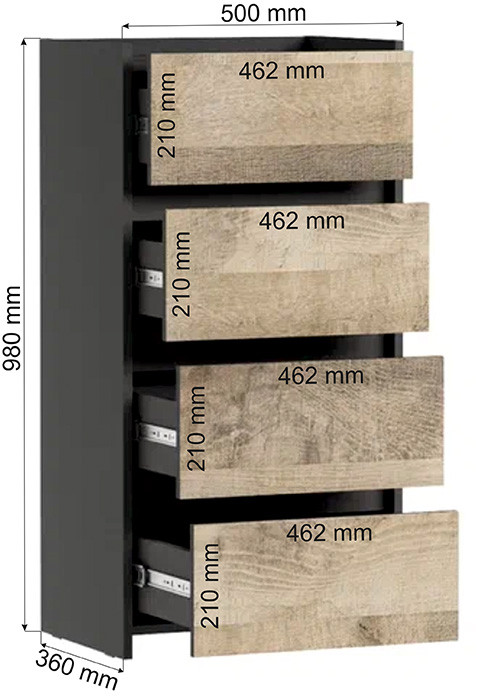 Тумба Денвер 4Я500, Графит, Дуб гранж песочный