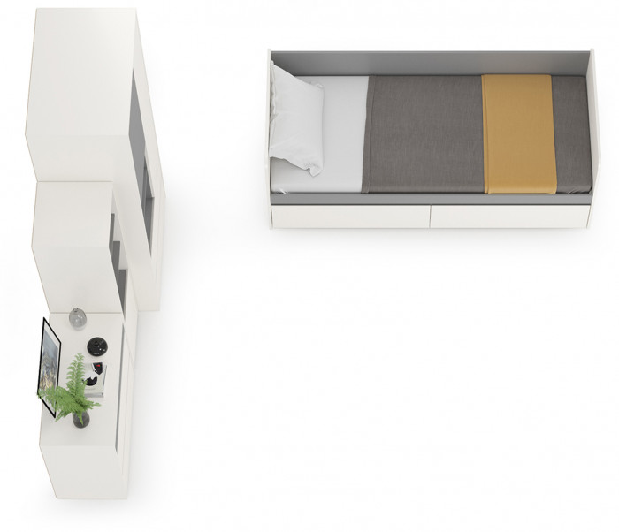 Торонто Компоновка № 26, цвет белый шагрень/стальной серый, сп. м. 800х1900 мм., б/м, основание есть, универсальная сборка