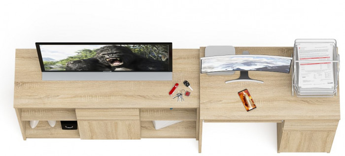 Мори компьютерный стол МС-1 правый + Тумба МТВ1204.1, дуб сонома