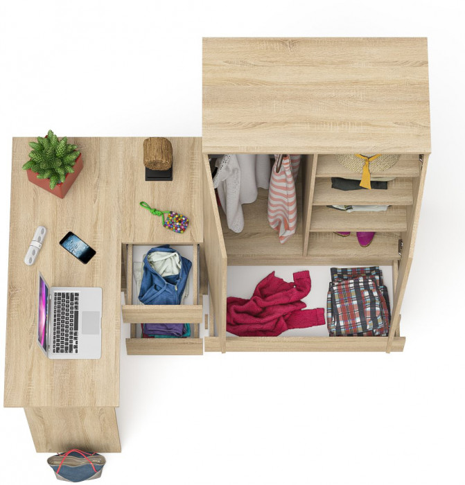 Мори компьютерный стол МС-16 правый + Шкаф МШ900.1, дуб сонома