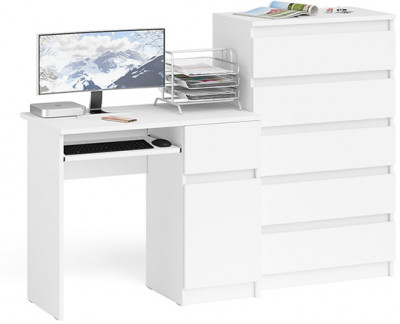 Мори Стол компьютерный МС-1 правый + Комод МК700.5, цвет белый, ШхГхВ 160,4х50х114 см., выдвижной ящик справа, НЕ универсальная сборка