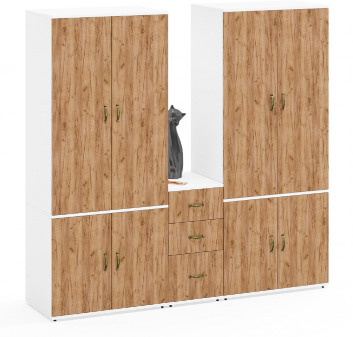 Лидер-8 Шкаф МД 19Б + Шкаф МД 19Б + Тумба МД 3.16, белый шагрень/крафт золото