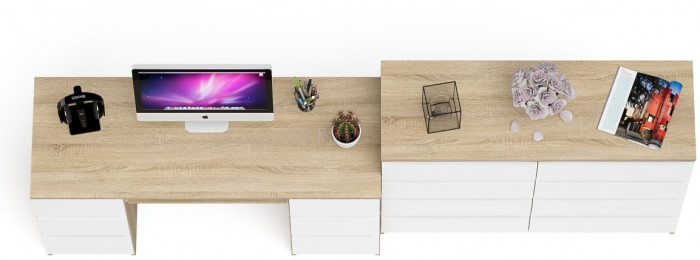 Мори компьютерный стол МС-2 + Комод МК1200.8, дуб сонома/белый