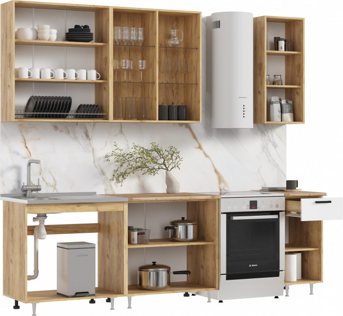 Кухня Рио NEW 2,0/900м (490) Компановка №4, Дуб крафт/Белый глянец