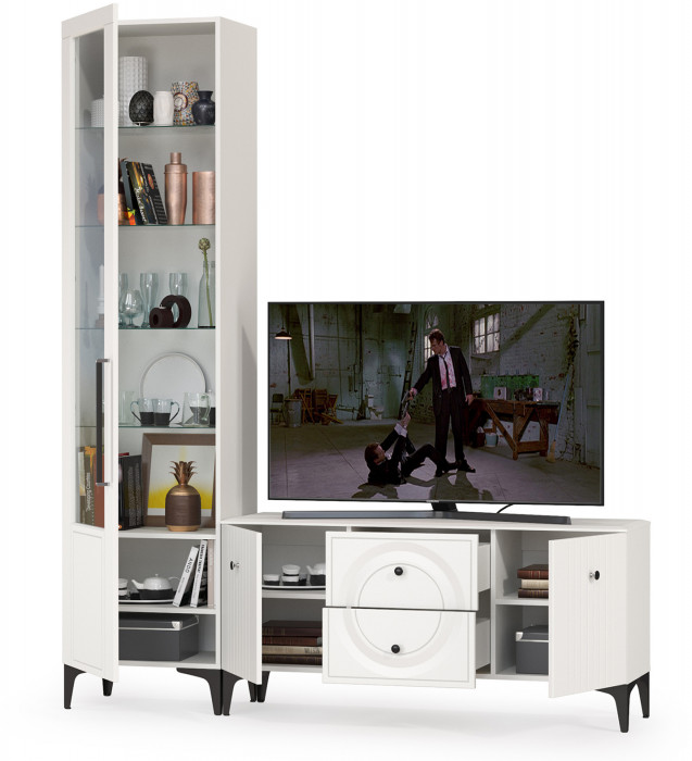 Валенсия Гостиная № 054, ЛДСП белый шагрень/МДФ белый шагрень