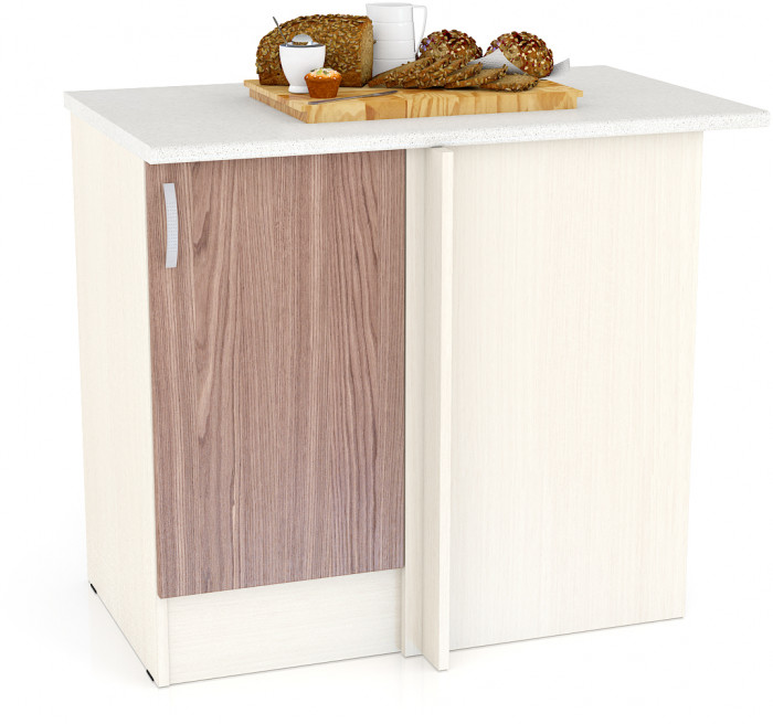 Кухня Мери ШНУ1000 Стол нижний угловой 100 см., цвет дуб/ясень шимо тёмный, ШхГхВ 100х60х85 см., универсальная сборка (столешница № 130 сахара белая)