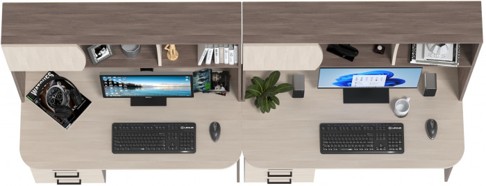 Два стола рабочих 6-0606бод.тем/св Сигма, цвет бодега тёмный/бодега светлый, ШхГхВ 241х60,5х166 см., НЕ универсальная сборка