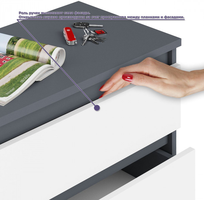 Мори компьютерный стол МС-16 правый + Комод МК700.5, графит/белый