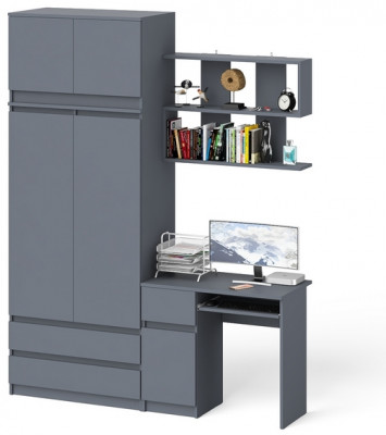 Мори Стол компьютерный МС-1 левый + Шкаф МШ900.1 + Антресоль МА900.1 + Полка 900, цвет графит, ШхГхВ 180,4х50,4х234,2 см., НЕ универс. сб.