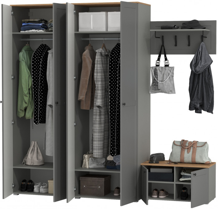 Остин Прихожая 31, серый графит/дуб крафт золотой