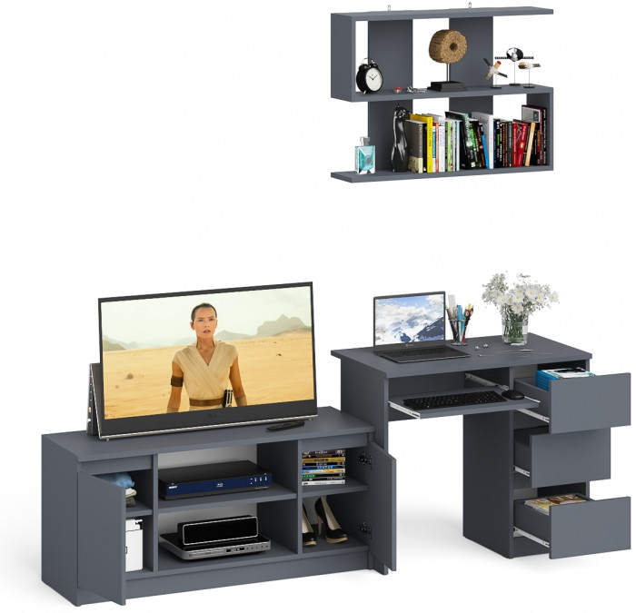 Мори Стол компьютерный МС-6 правый + Тумба МТВ1200.1 + Полка 900, цвет графит, ШхГхВ 210,4х50х209,6 см., НЕ универсальная сборка