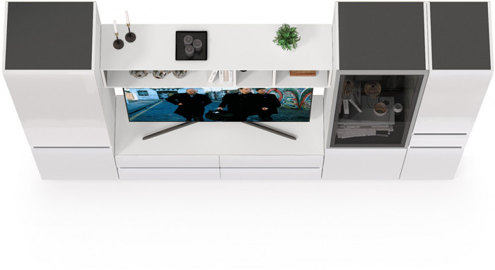 Сидней Комплектация № 025, корпус белый/чёрный/фасады МДФ белый глянец