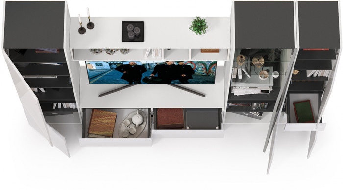 Сидней Комплектация № 025, корпус белый/чёрный/фасады МДФ белый глянец