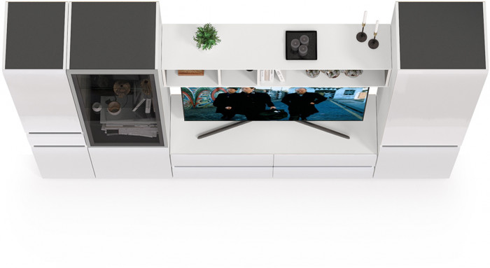 Сидней Комплектация № 025, корпус белый/чёрный/фасады МДФ белый глянец