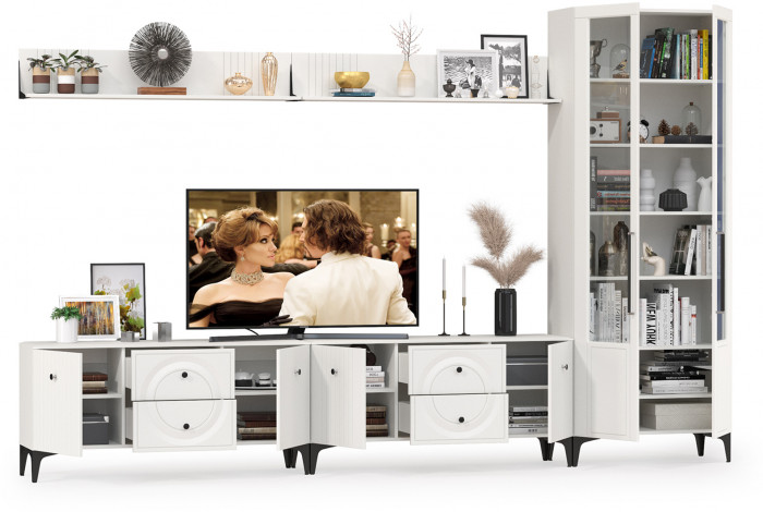 Валенсия Гостиная № 083, ЛДСП белый шагрень/МДФ белый шагрень