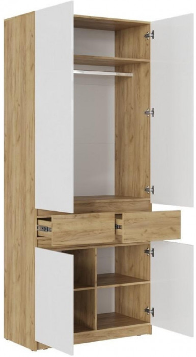 Модульная прихожая Бостон МДФ, композиция 1 (Белый глянец, Дуб Крафт Золотой)