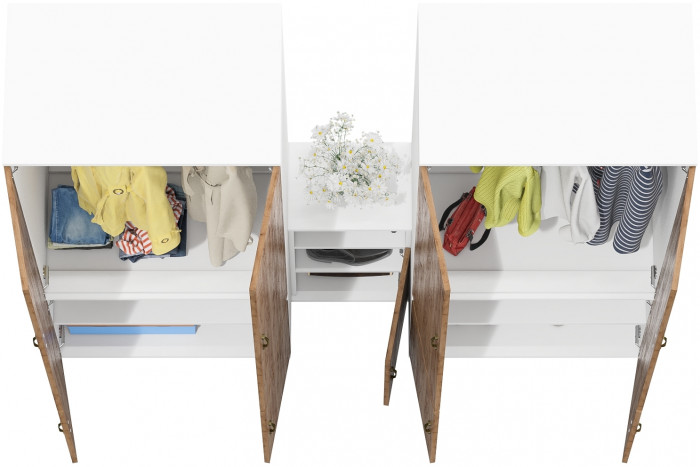 Лидер-8 Шкаф МД 19Б + Шкаф МД 19Б + Тумба МД 3.19, белый шагрень/крафт золото