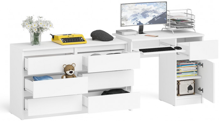 Мори компьютерный стол МС-1 правый + Комод МК1200.6, белый