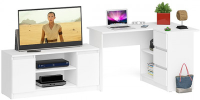 Мори компьютерный стол МС-16 правый + Тумба МТВ1200.1, белый