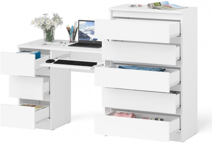 Мори компьютерный стол МС-6 левый + Комод МК700.5, белый