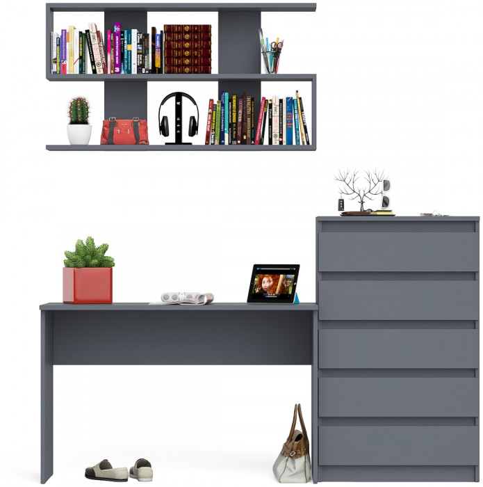 Мори письменный стол МСП1200.1 + Комод МК700.5 + Полка 1200, графит