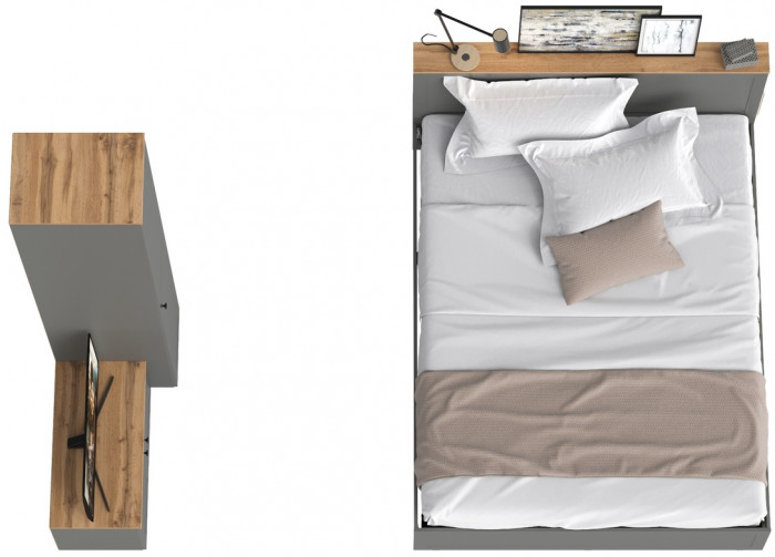 Остин 11.53 Кровать + ортопед + 13.225 Шкаф-пенал + 13.257 Тумба, серый графит/дуб крафт золотой