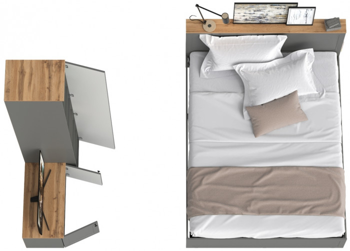 Остин 11.53 Кровать + ортопед + 13.225 Шкаф-пенал + 13.257 Тумба, серый графит/дуб крафт золотой