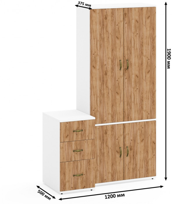 Лидер-8 Шкаф МД 20Б + Тумба МД 3.16, белый шагрень/крафт золото