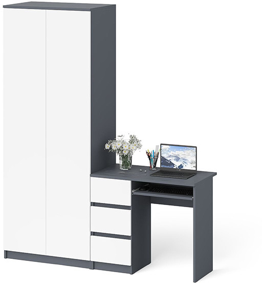 Мори Стол компьютерный МС-6 левый + Шкаф МШ800.1, цвет графит/белый, ШхГхВ 170,4х50,4х209,6 см., выдвижные ящики слева, НЕ универсальная сборка