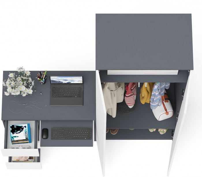 Мори Стол компьютерный МС-6 левый + Шкаф МШ800.1, цвет графит/белый, ШхГхВ 170,4х50,4х209,6 см., выдвижные ящики слева, НЕ универсальная сборка