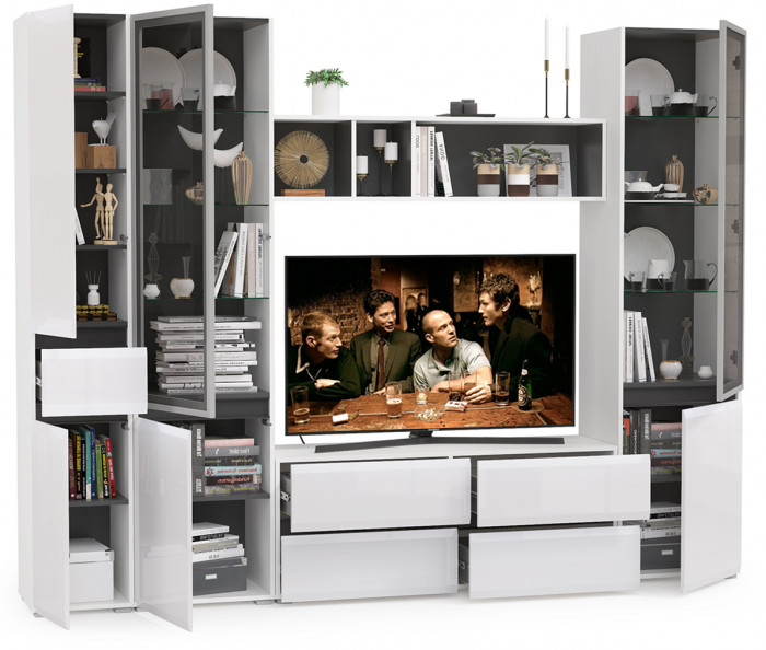 Сидней Комплектация № 026, корпус белый/чёрный/фасады МДФ белый глянец