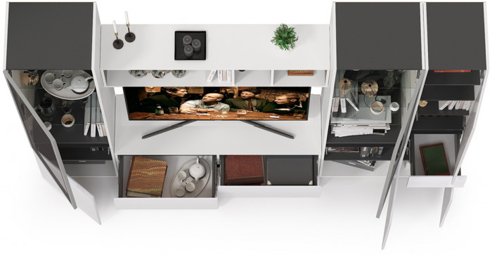 Сидней Комплектация № 026, корпус белый/чёрный/фасады МДФ белый глянец