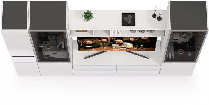 Сидней Комплектация № 026, корпус белый/чёрный/фасады МДФ белый глянец