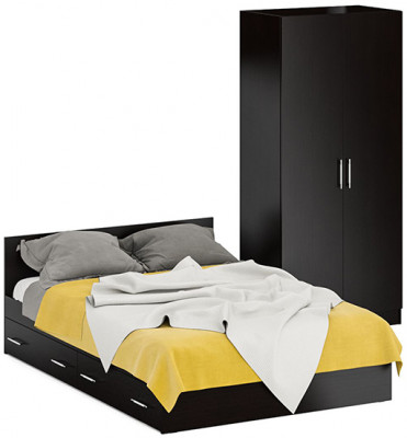 Кровать с ящиками 1400 + Шкаф 2-х створчатый Стандарт, венге