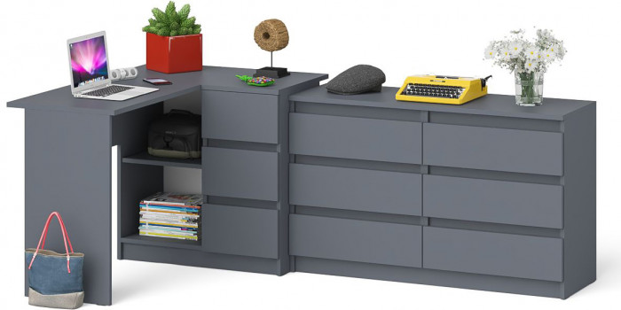 Мори компьютерный стол МС-16 правый + Комод МК1200.6, графит