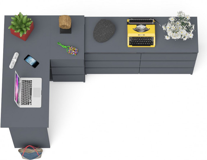 Мори компьютерный стол МС-16 правый + Комод МК1200.6, графит