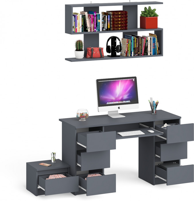 Мори компьютерный стол МС-2 + Тумба ТМП400.1 + Полка 1200, графит