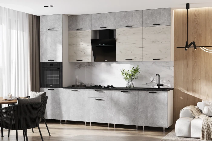 Кухня Рио NEW ЛДСП 3,0м/1080м (490), Компановка №3/1, Бетон светлый/Крафт белый