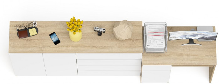 Мори Стол компьютерный МС-1 левый + Комод МК1600.1, цвет дуб сонома/белый, ШхГхВ 250,4х50х94 см., выдвижной ящик слева, НЕ универсальная сборка