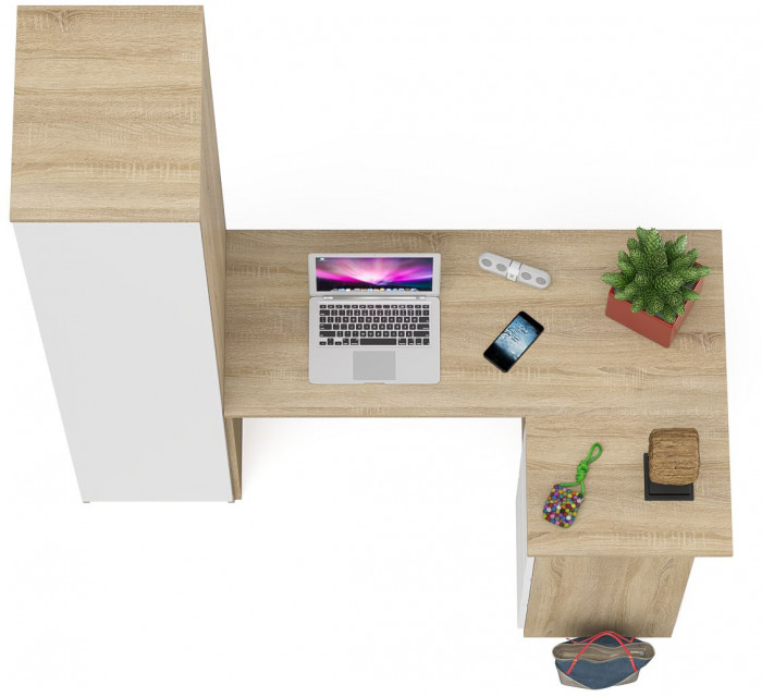 Мори Стол компьютерный МС-16 правый + Пенал МШ400.1, цвет дуб сонома/белый, ШхГхВ 164,8х84,9х209,6 см., выдвижные ящики справа, НЕ универс. сборка