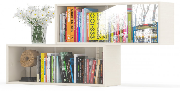 Две полки книжных С-МД-КН01, цвет дуб, ШхГхВ размер каждой полки в отдельности: 83х25х30 см., стеклянные дверцы