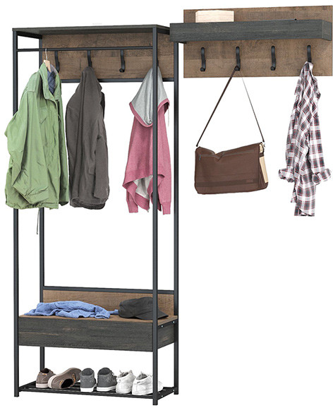 Трувор 15.120 Прихожая + 15.04 Вешалка, цвет дуб гранж песочный/интра, ШхГхВ 160х36,6х194,2 см., универсальная сборка