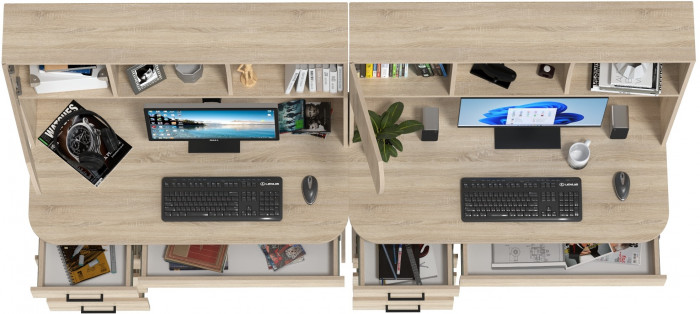 Два стола рабочих 6-0606дубсон Сигма, цвет дуб сонома, ШхГхВ 241х60,5х166 см., НЕ универсальная сборка