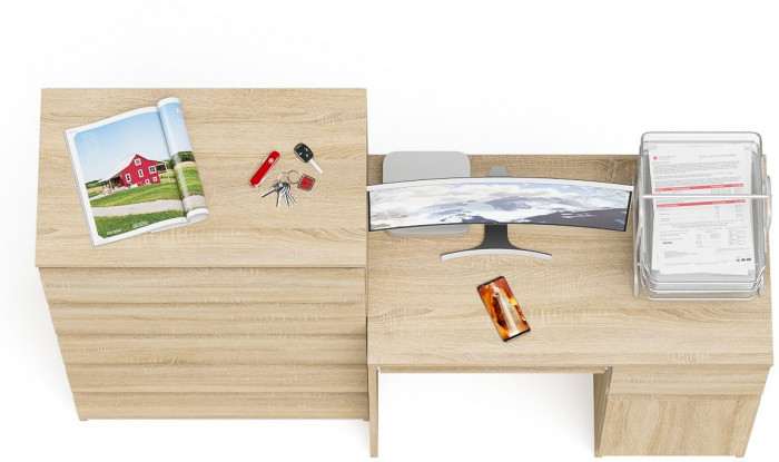 Мори Стол компьютерный МС-1 правый + Комод МК700.5, цвет дуб сонома, ШхГхВ 160,4х50х114 см., выдвижной ящик справа, НЕ универсальная сборка