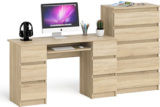 Мори Стол компьютерный МС-2 + Комод МК700.5, цвет дуб сонома, ШхГхВ 205,8х50х114 см., универсальная сборка