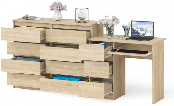 Мори Стол компьютерный МС-6 левый + Комод МК1200.8, цвет дуб сонома, ШхГхВ 210,4х50х94 см., выдвижные ящики слева, НЕ универсальная сборка